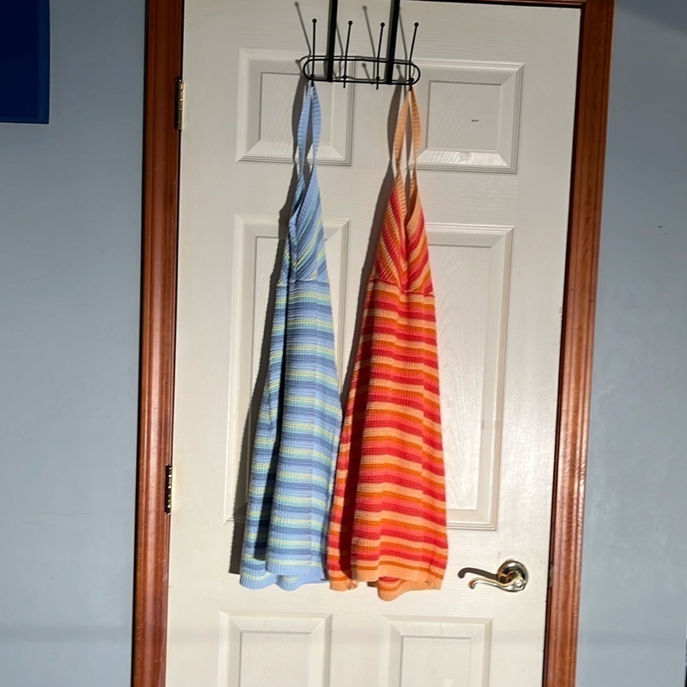 NWT-No Comment-girls 14-2 dresses-blue/green,&orange/pink.Striped halter dresses